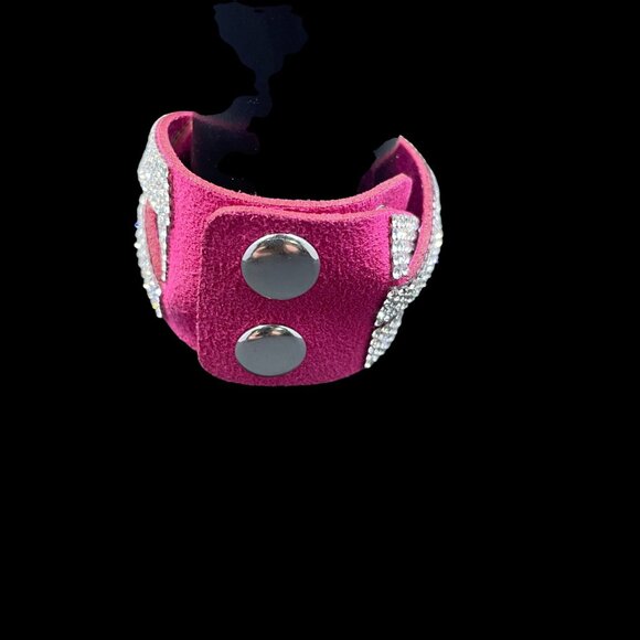 Pink Rhinestone Wrap Bracelet Crystal Cuff Faux Suede Y2K Festival Statement - Picture 9 of 9